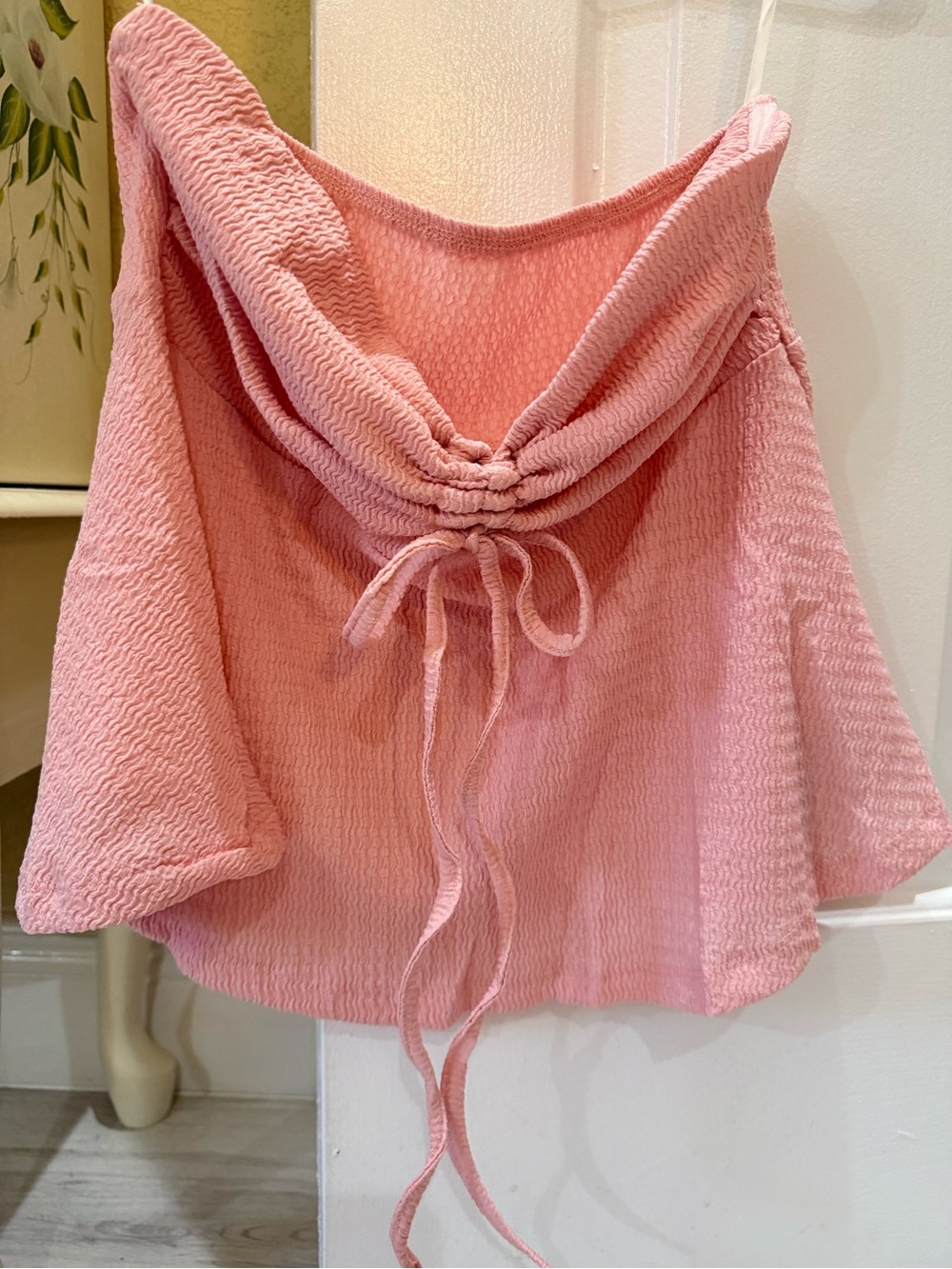 Pink Textured Drawstring tube Top
